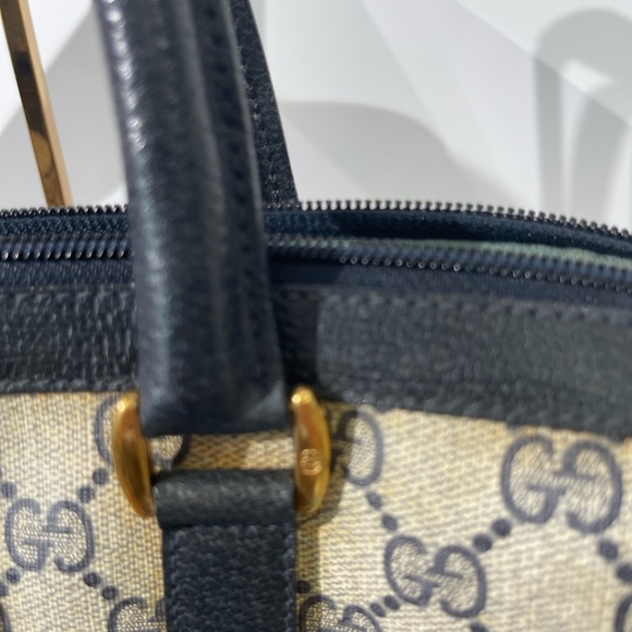 Authentic Gucci  Monogram Vintage Web Boston Navy Tote - Picture 6 of 15